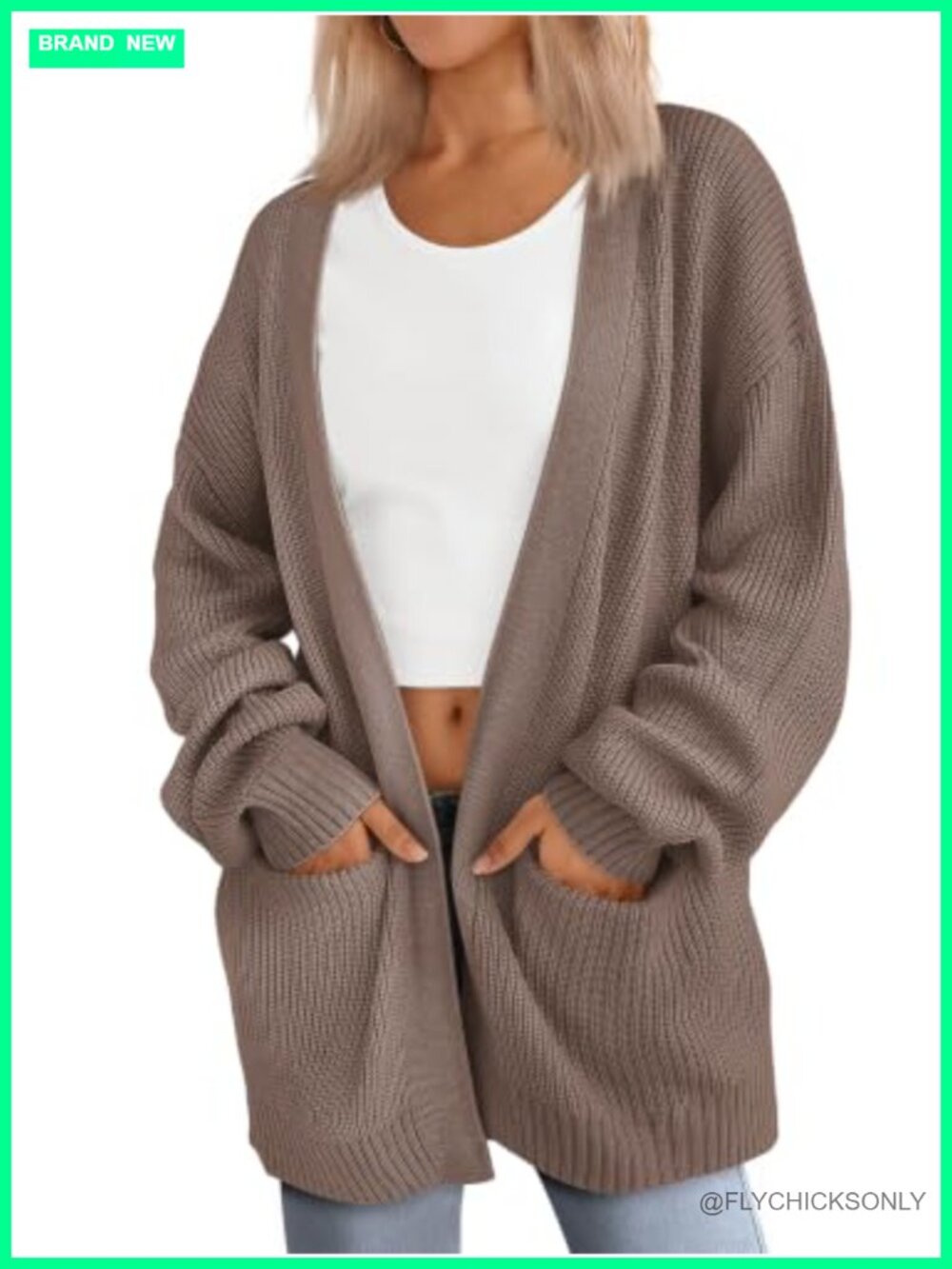 Oversized Knit Cardigan Sweater with Pockets Button Front V-Neck